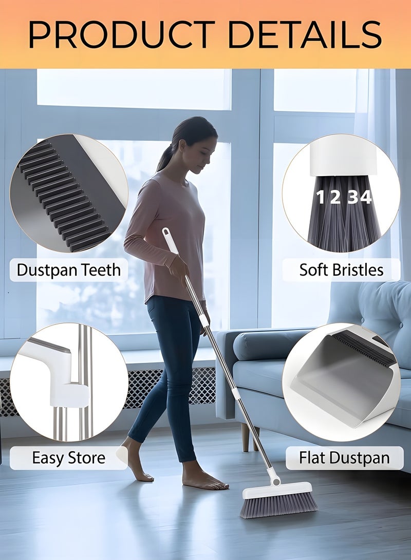 بيوينتي مجموعة مكنسة وجاروف بيوينتي  مكنسة ثلاثية في واحد مع جاروف  مجموعة مكنسة وجاروف بمقبض طويل  مكنسة وجاروف للتنظيف  مكنسة دفع للاستخدام الداخلي والخارجي  مكانس مثالية للمنزل والمطبخ والغرفة والمكتب والردهة والأرضية - Image 5