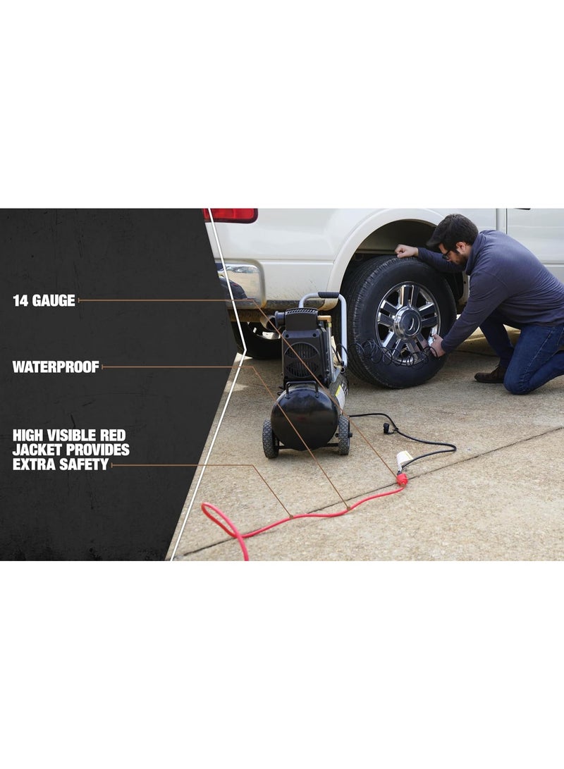 Southwire Medium Duty Extension Cord, 50Ft, 14 Gauge, 3 Conductor, General Use Cord, SJTW, Red, 2408SW8804 - Image 5