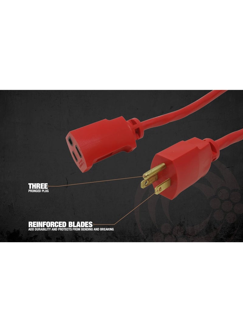 Southwire Medium Duty Extension Cord, 50Ft, 14 Gauge, 3 Conductor, General Use Cord, SJTW, Red, 2408SW8804 - Image 4