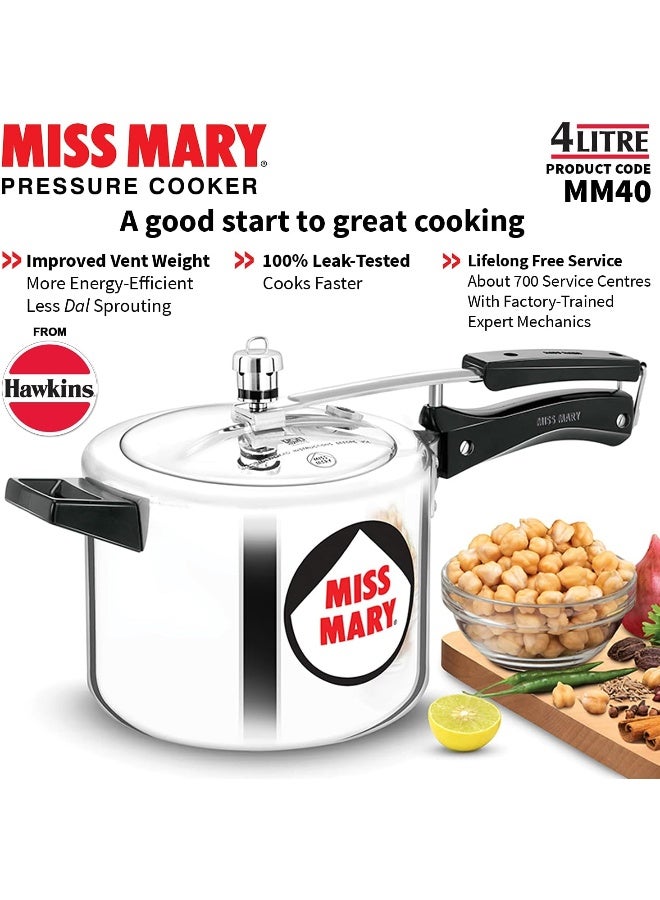 Hawkins 4 Liters Miss Mary Aluminium Pressure Cooker, Inner Lid,Silver  - Image 2