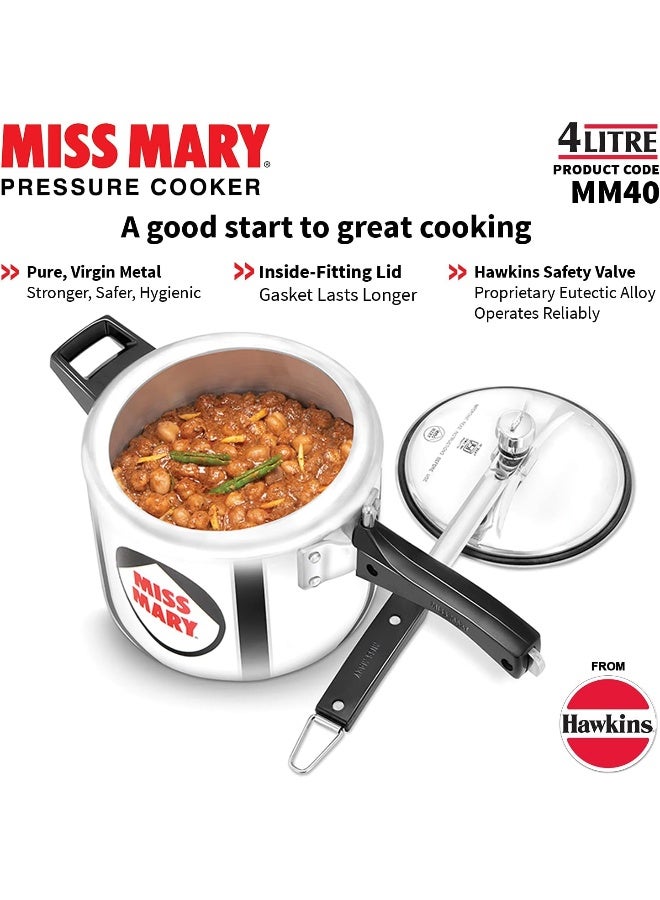Hawkins 4 Liters Miss Mary Aluminium Pressure Cooker, Inner Lid,Silver  - Image 3