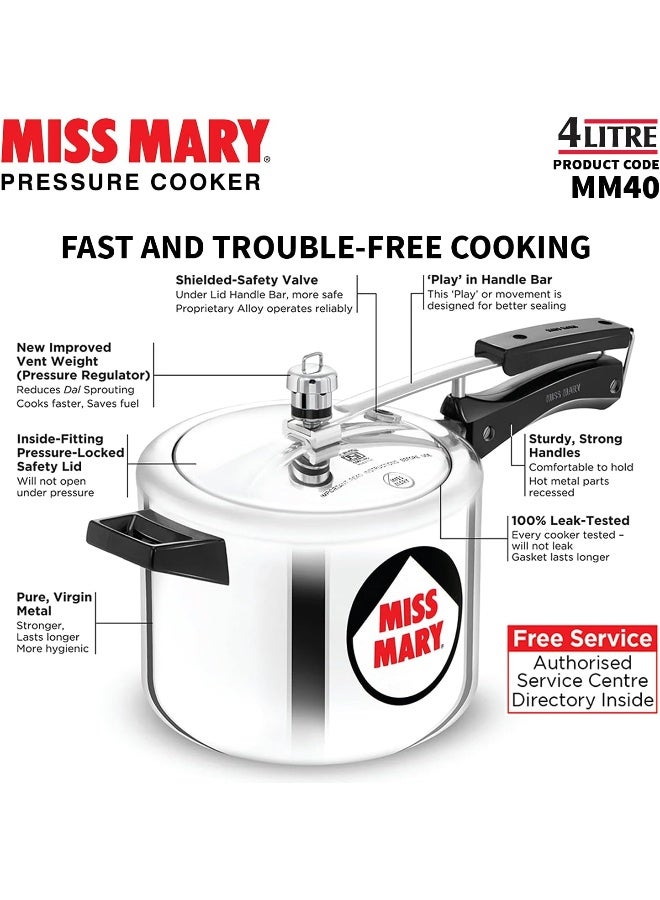 Hawkins 4 Liters Miss Mary Aluminium Pressure Cooker, Inner Lid,Silver  - Image 5