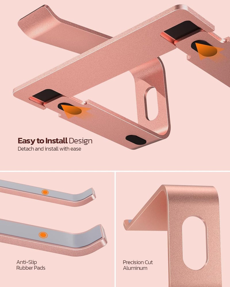 nulaxy Laptop Stand, Ergonomic Aluminum Laptop Computer Stand, Detachable Laptop Riser Notebook Holder Stand Compatible with MacBook Air Pro, Dell XPS, HP, Lenovo More 10-16” Laptops - Rose Gold - Image 5