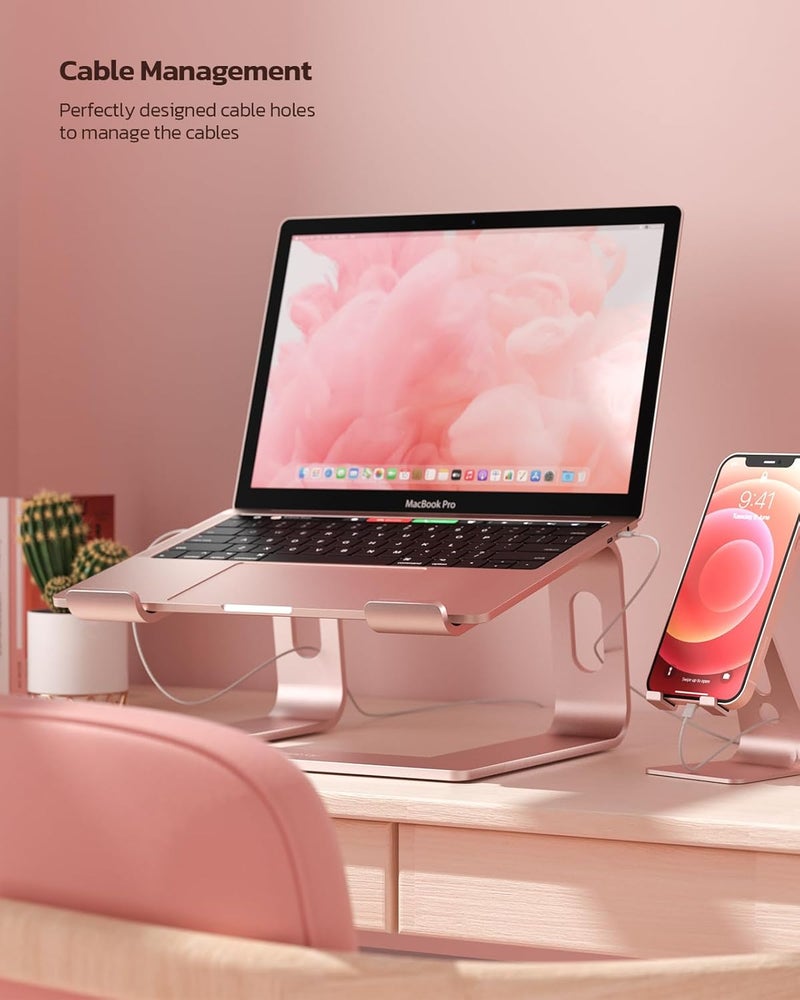 nulaxy Laptop Stand, Ergonomic Aluminum Laptop Computer Stand, Detachable Laptop Riser Notebook Holder Stand Compatible with MacBook Air Pro, Dell XPS, HP, Lenovo More 10-16” Laptops - Rose Gold - Image 3