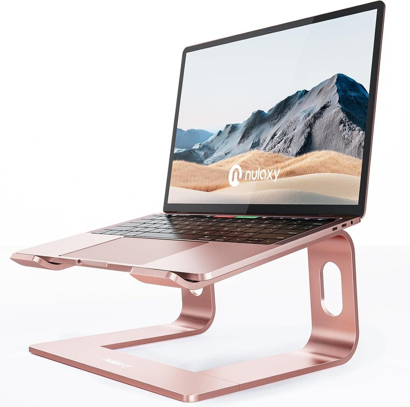 nulaxy Laptop Stand, Ergonomic Aluminum Laptop Computer Stand, Detachable Laptop Riser Notebook Holder Stand Compatible with MacBook Air Pro, Dell XPS, HP, Lenovo More 10-16” Laptops - Rose Gold - Image 1