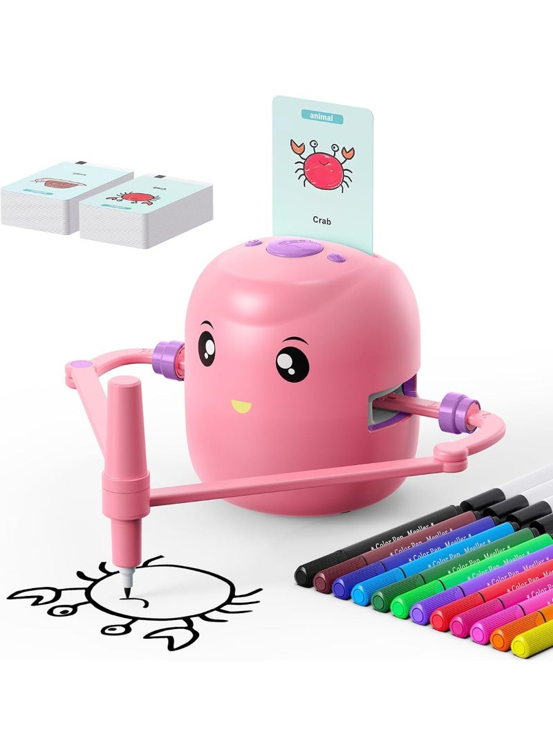Smart Drawing Robot, a Montessori educational painting toy for children over 5 years old, featuring voice interaction. The magic drawing robot comes with 100 cards (pink). - Image 1
