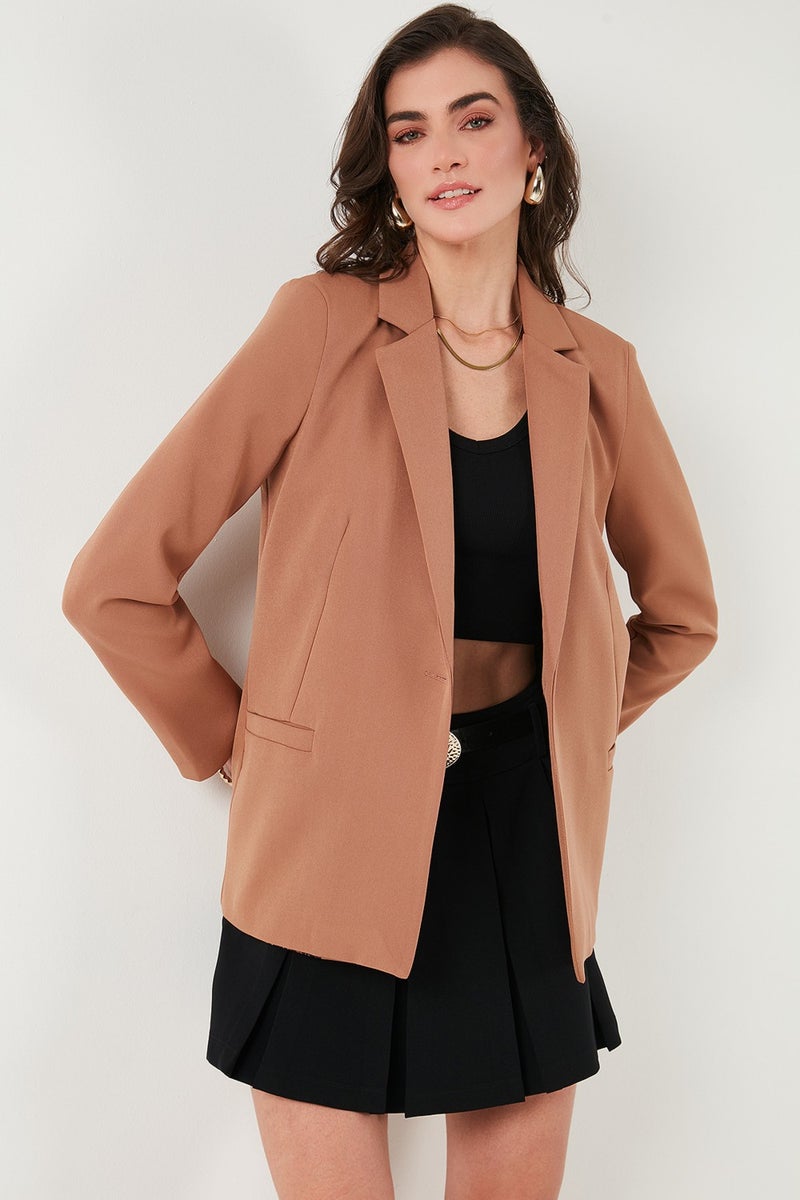Lela Standard Fit Mono Collar Patterned Lining Detailed Blazer Women's Jacket6524003  - Image 4