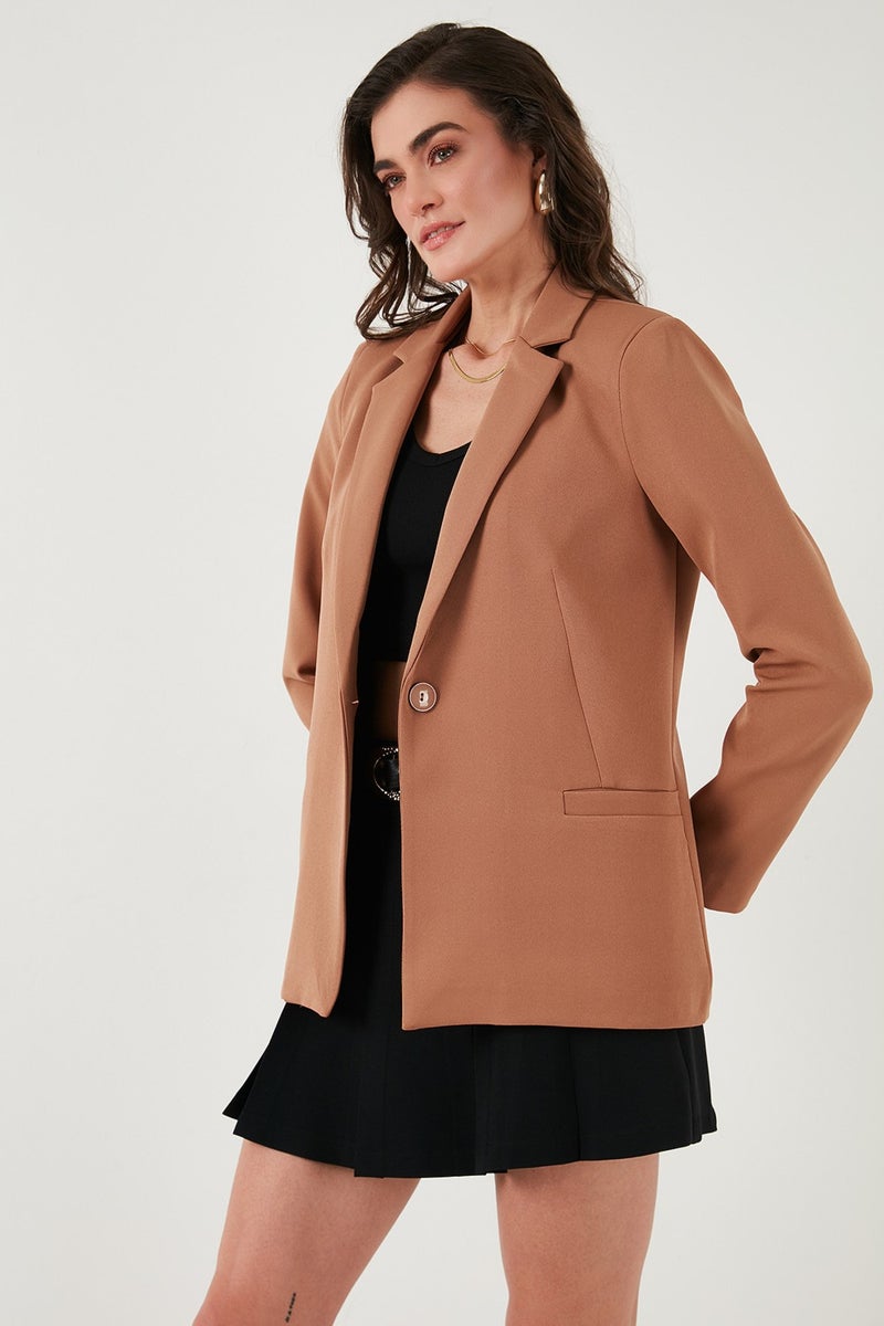 Lela Standard Fit Mono Collar Patterned Lining Detailed Blazer Women's Jacket6524003  - Image 5