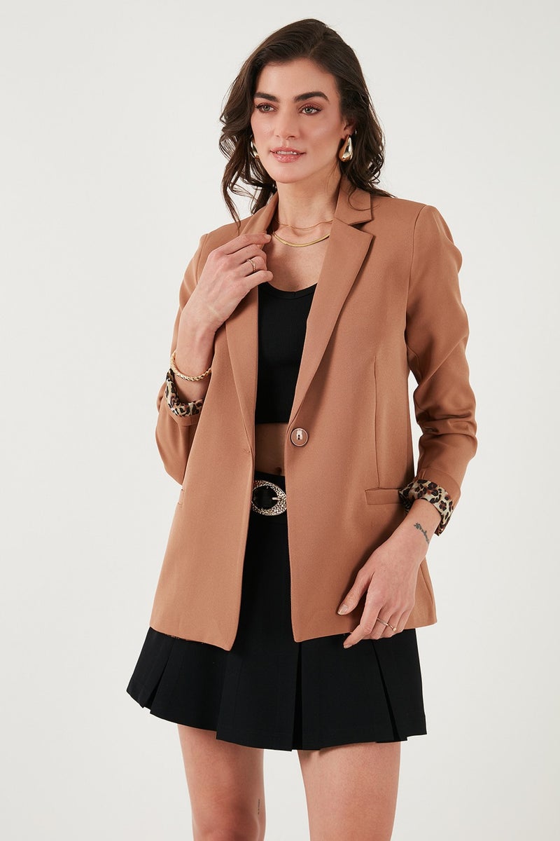 Lela Standard Fit Mono Collar Patterned Lining Detailed Blazer Women's Jacket6524003  - Image 3