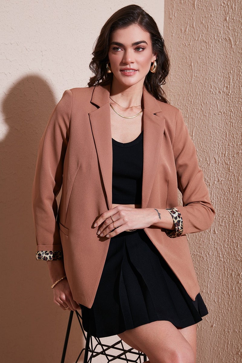 Lela Standard Fit Mono Collar Patterned Lining Detailed Blazer Women's Jacket6524003  - Image 1