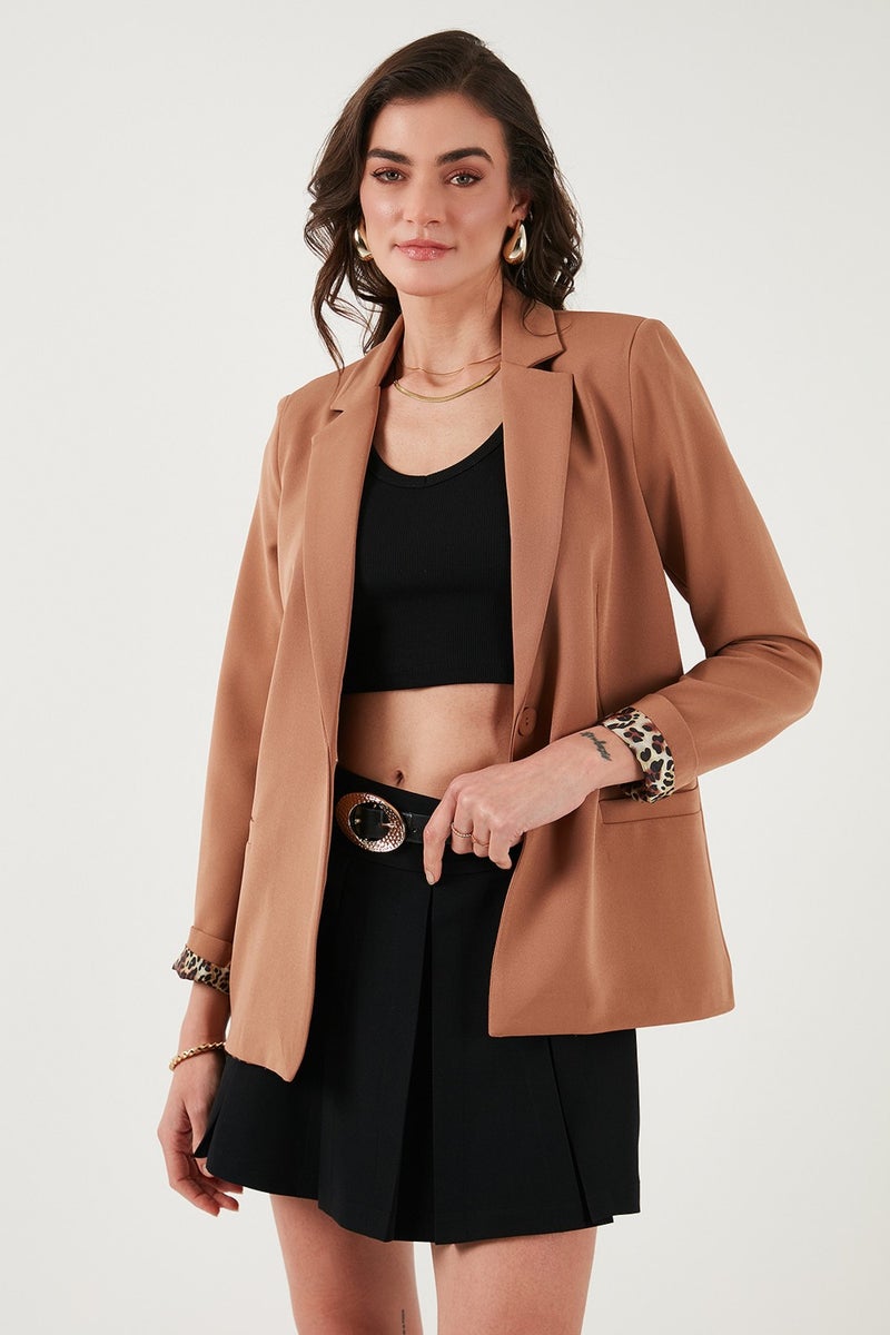 Lela Standard Fit Mono Collar Patterned Lining Detailed Blazer Women's Jacket6524003  - Image 2