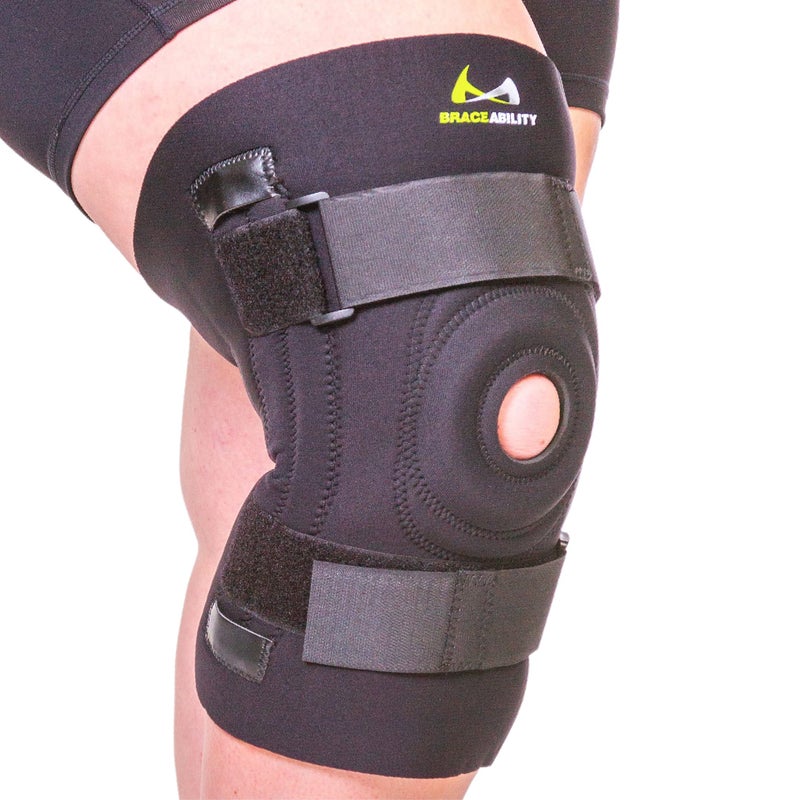 BraceAbility Bariatric Knee Brace for Large Legs Plus Size Knee Brace with Side Stabilizers for Big Men or Women Arthritis Patellar Tendonitis Obese Chondromalacia Pain Instability 2XL