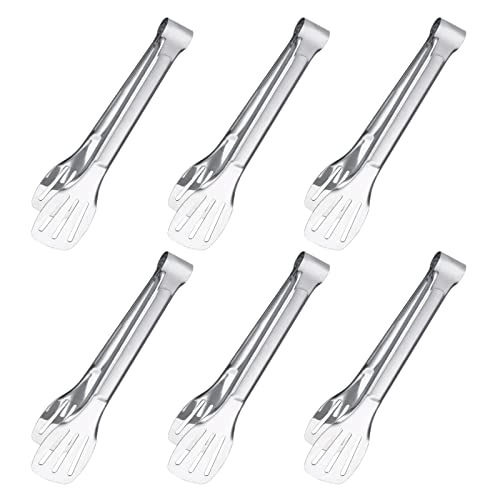 Sunenlyst 6PCS Serving Tongs, 7Inch Buffet Tongs, Stainless Steel Food Tong Small Serving Utensils for Cooking, Entertaining, Salad, Barbecue, Buffet, Toast and Steak by Sunenlyst (Stainless buffet tongs) - Image 1
