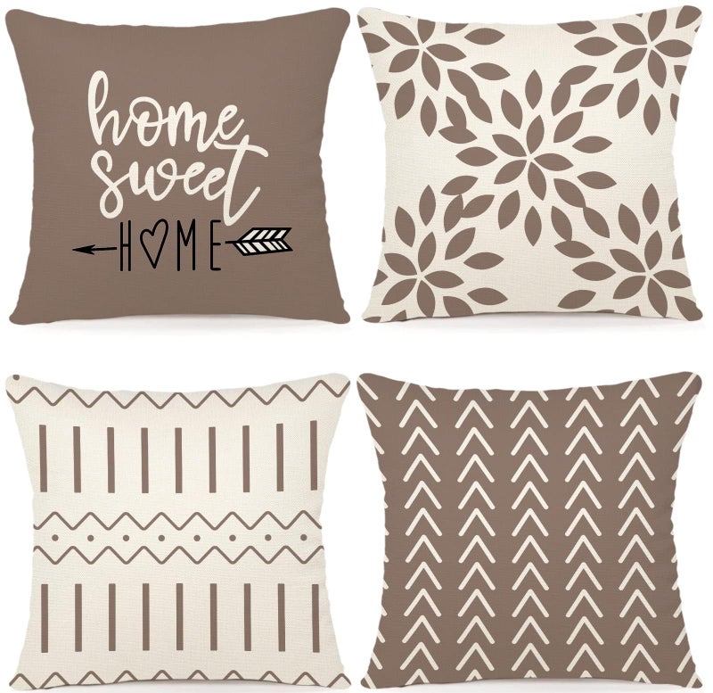 YCOLL Pillow Covers 18x18 Set of 4 Modern Sofa Throw Pillow Cover Decorative Outdoor Linen Fabric Pillow Case for Couch Bed Car Khaki