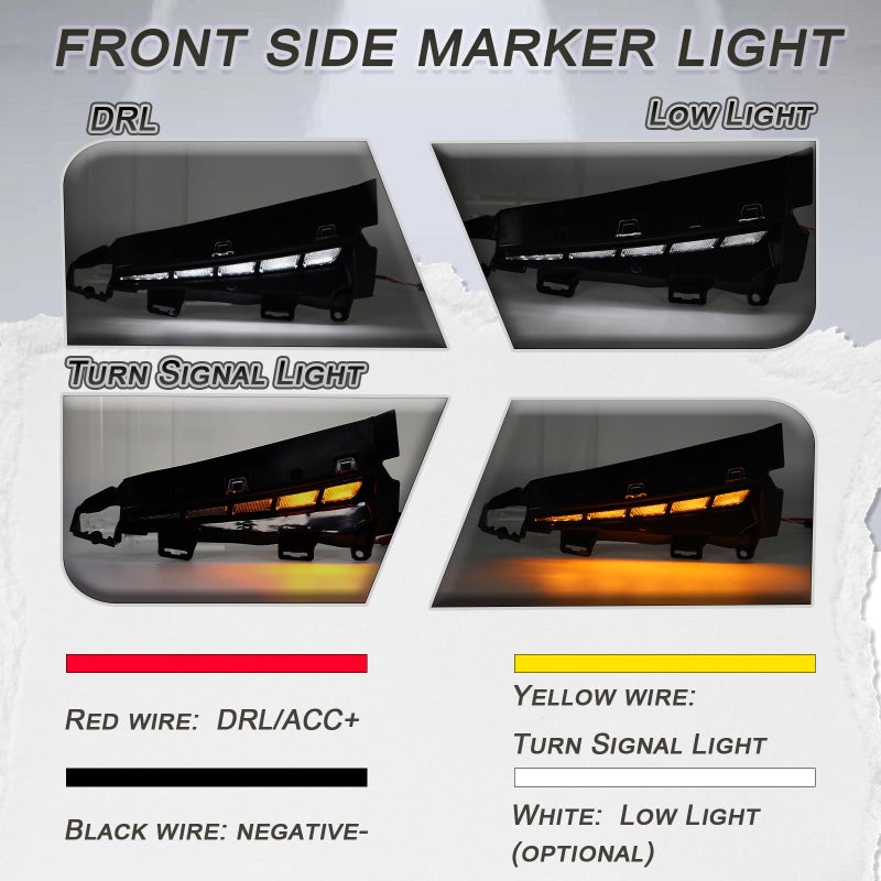 GEEGEETOP LED Front Wheel Arches Side Marker Light Sequential Turn Signal Lamp Fit for Toyota Tacoma 2024 2025 2026,Replacement Front Fender Flares OEM Trim Upgrade DRL Kit(Only Fit SR SR 5 Model) - Image 4