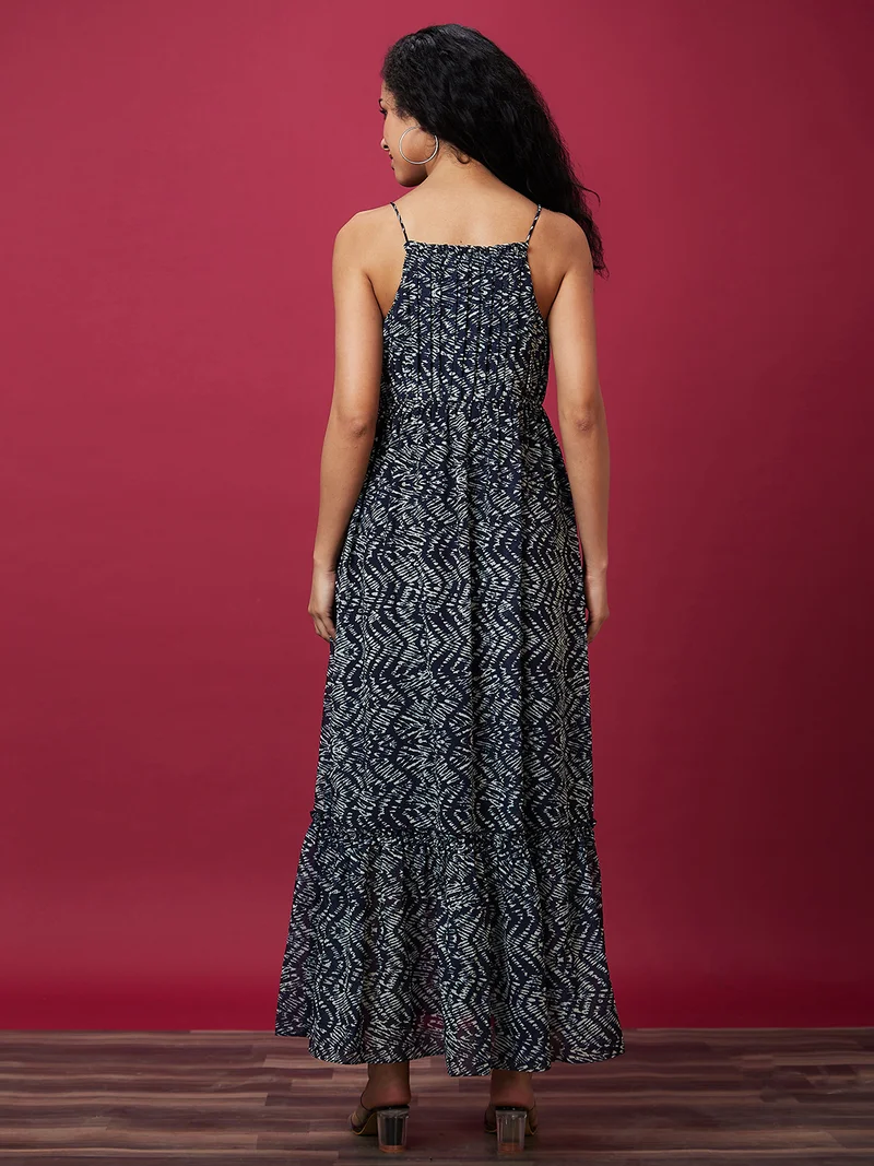 globus Women Ethnic Motifs Printed Shoulder Strap Tiered Maxi Dress