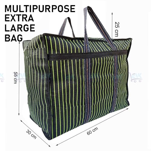 EVK® Multipurpose Extra Large Bag Big Heavy Duty Storage Organizer Reusable Canvas Shopper Bag with Strong Handles and Base with Covers Zip Black and Green (Pack of 4) - Image 3