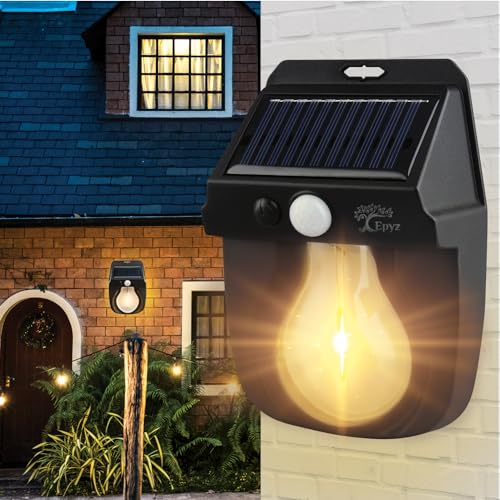 Epyz Solar Lights Outdoor Waterproof Wall Motion Sensor Light, 3 Lighting Modes Security Wall Light for Garden Patio Black [ Pack of 1, Warm Yellow ] - Image 1