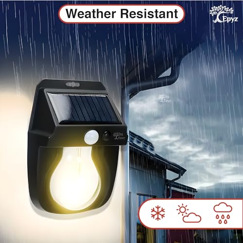 Epyz Solar Lights Outdoor Waterproof Wall Motion Sensor Light, 3 Lighting Modes Security Wall Light for Garden Patio Black [ Pack of 1, Warm Yellow ] - Image 4