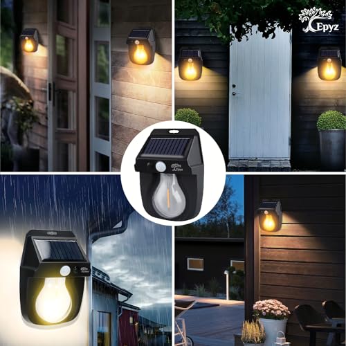 Epyz Solar Lights Outdoor Waterproof Wall Motion Sensor Light, 3 Lighting Modes Security Wall Light for Garden Patio Black [ Pack of 1, Warm Yellow ] - Image 2