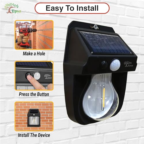 Epyz Solar Lights Outdoor Waterproof Wall Motion Sensor Light, 3 Lighting Modes Security Wall Light for Garden Patio Black [ Pack of 1, Warm Yellow ] - Image 5