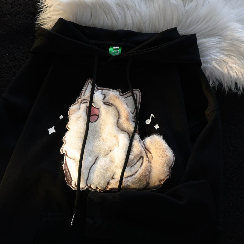 2024 Cartoon Embroidered Hoodie Women Autumn Oversize Black - Image 1
