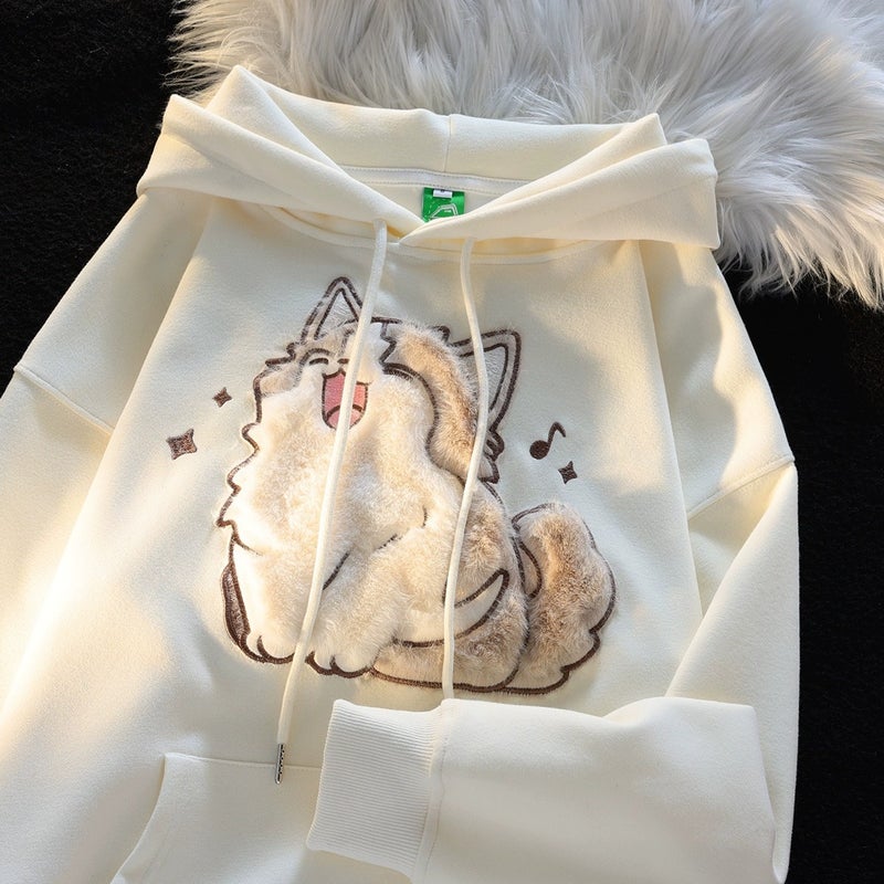 2024 Cartoon Embroidered Hoodie Women Autumn Oversize Black - Image 3