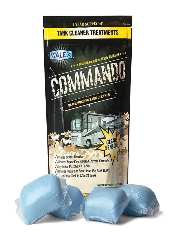 Walex Commando RV Black Holding Tank & Sensor Cleaner - Eliminates Waste & Paper Buildup, Restores Sensor Function, Lubricates Valves & Seals, Advanced Enzyme Formula; Dissolvable Packets, 4 Count - Image 1