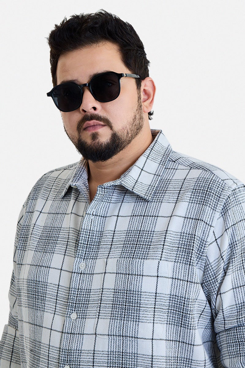 SNITCH White Checkered Long Sleeve Regular Fit Plus Size Shirt - Image 3