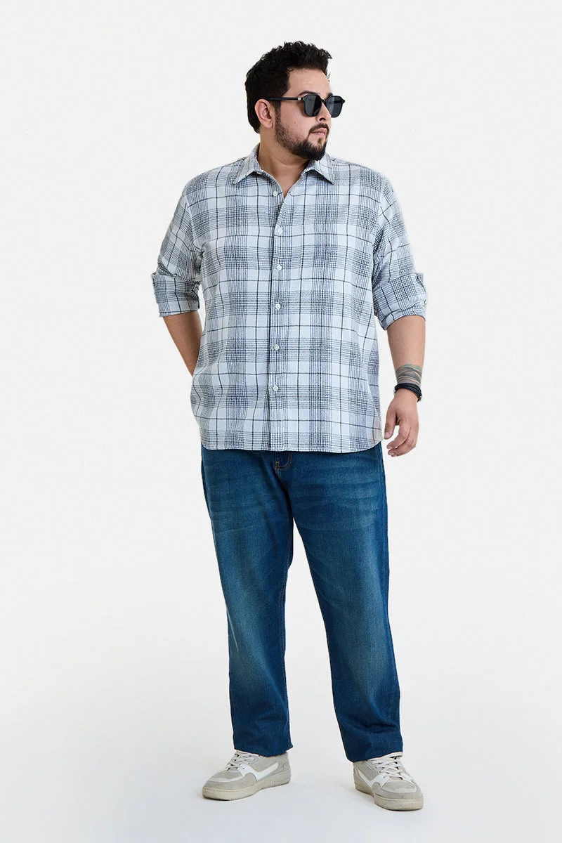 سنيتش White Checkered Long Sleeve Regular Fit Plus Size Shirt