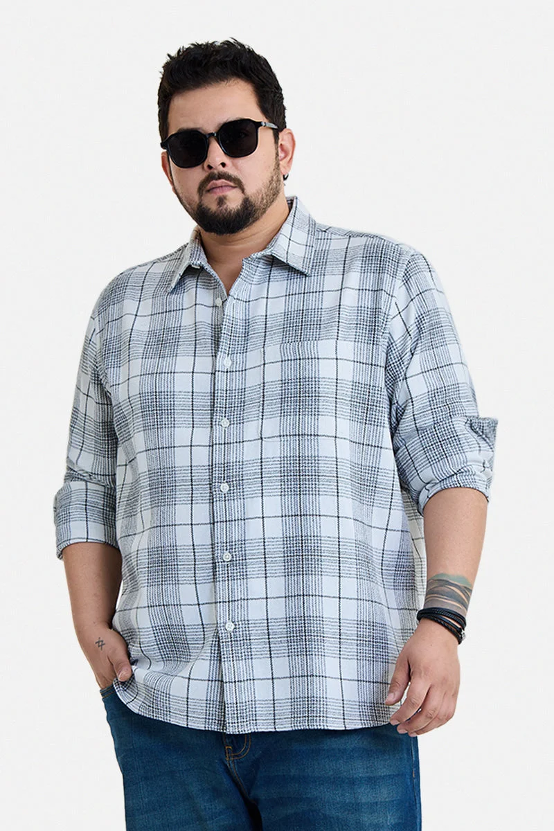 سنيتش White Checkered Long Sleeve Regular Fit Plus Size Shirt