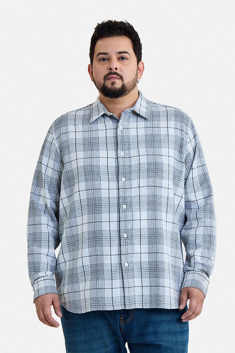SNITCH White Checkered Long Sleeve Regular Fit Plus Size Shirt - Image 4