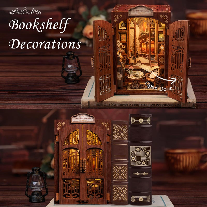 CUTEBEE Book Nook Kit - DIY Miniature House Dollhouse Kit for Adult and Teens, Booknook Bookshelf Decor Alley Model Build with LED Light, Gifts for Family and Friends (Bookshop Memories) - Image 4