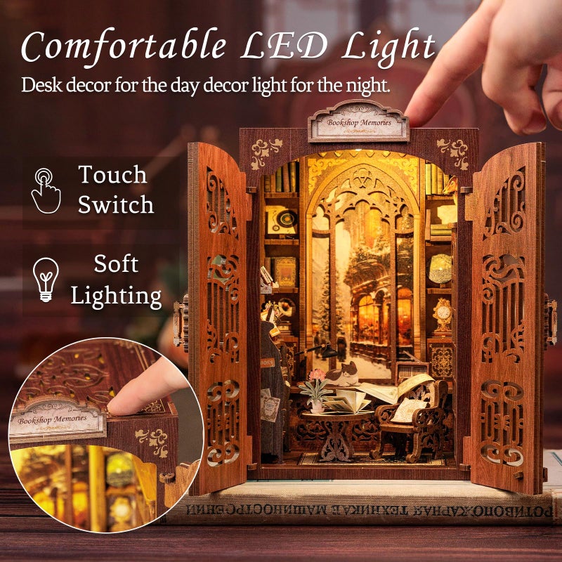 CUTEBEE Book Nook Kit - DIY Miniature House Dollhouse Kit for Adult and Teens, Booknook Bookshelf Decor Alley Model Build with LED Light, Gifts for Family and Friends (Bookshop Memories) - Image 3