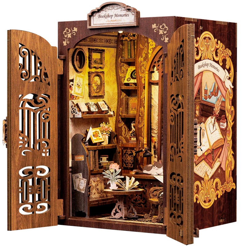 CUTEBEE Book Nook Kit - DIY Miniature House Dollhouse Kit for Adult and Teens, Booknook Bookshelf Decor Alley Model Build with LED Light, Gifts for Family and Friends (Bookshop Memories) - Image 2