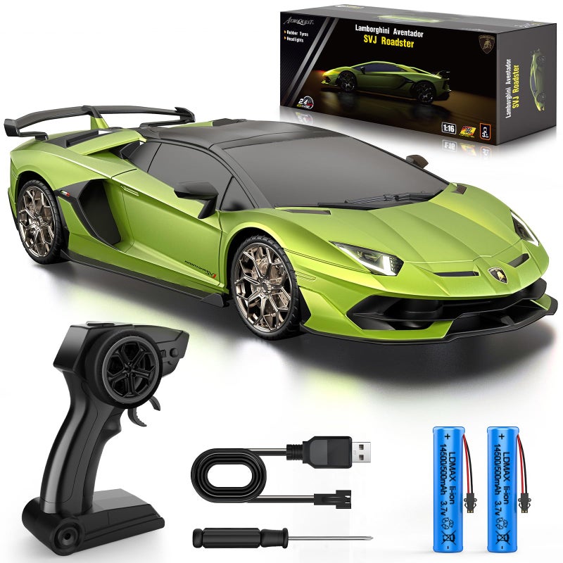 AEROQUEST Lamborghini Remote Control CarOfficially Licensed 116 Scale Lambo Rechargeable Hobby Rc Cars with Headlight 24GHz Race Car Toys for Boy Girl 412 Years Old 12Kmh Green - Image 3