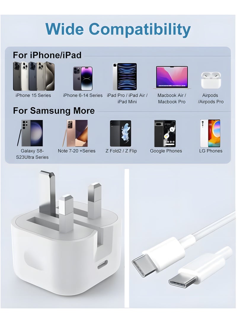 أثير شاحن iPhone 17 / 16 / 15 Pro Max مزود بمنفذ USB-C بقدرة 35 واط مع كابل شحن سريع بطول 1 متر من النوع C إلى C، مخصص لأجهزة iPhone 15 Pro Max/15 Pro/15 Plus/15، وSamsung S24، وجميع الهواتف المحمولة والأجهزة اللوحية المزودة بمنفذ USB-C - Image 2