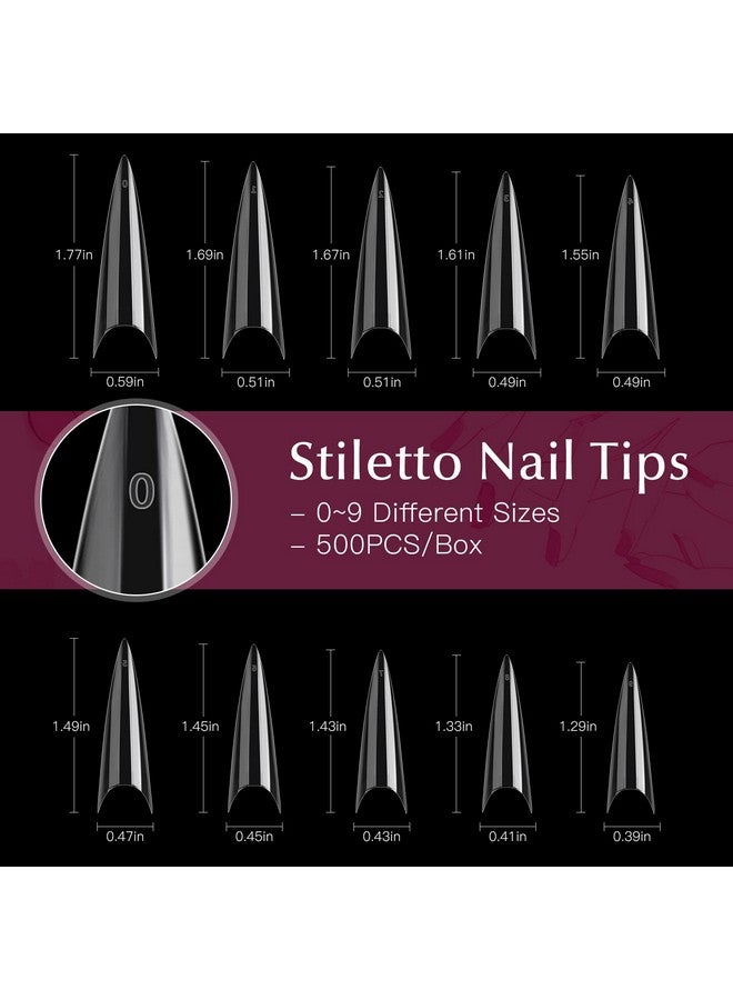 krofaue 500PCS Stiletto Nail Tips Extra Long Nails Clear Nail Tips 10 Sizes Half Cover Nail Tips XL Stiletto Shape Nail Tips Artificial Acrylic Nails Pointed Press On Nails with Box for Nail Salon DIY - Image 2