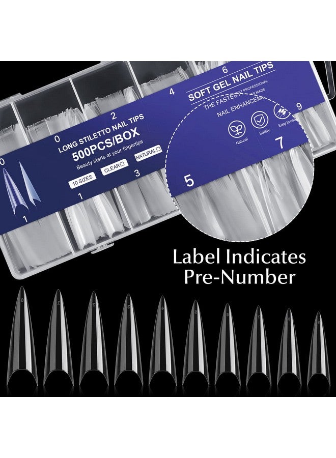 krofaue 500PCS Stiletto Nail Tips Extra Long Nails Clear Nail Tips 10 Sizes Half Cover Nail Tips XL Stiletto Shape Nail Tips Artificial Acrylic Nails Pointed Press On Nails with Box for Nail Salon DIY - Image 3