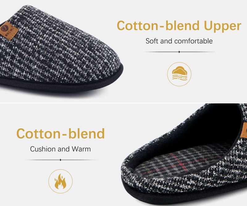 ONCAI Mens Black Knit Stripes Cozy Memory Foam scuff Slippers Slip On Warm House Shoes Indoor/Outdoor With Best Arch Surpport Size 11 - Image 4