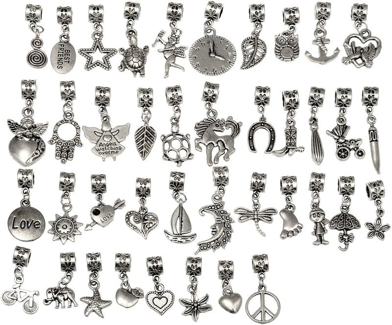 RUBYCA 40Pcs Tibetan Silver Color Connector Bails Mix Beads with Pendant fit Charm Bracelet 201 - Image 1