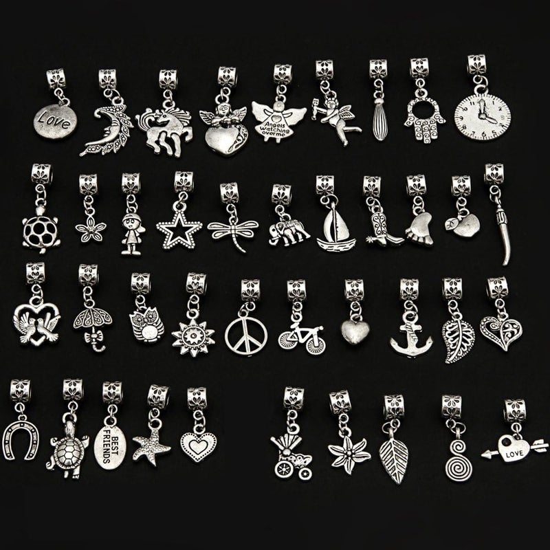 RUBYCA 40Pcs Tibetan Silver Color Connector Bails Mix Beads with Pendant fit Charm Bracelet 201 - Image 2