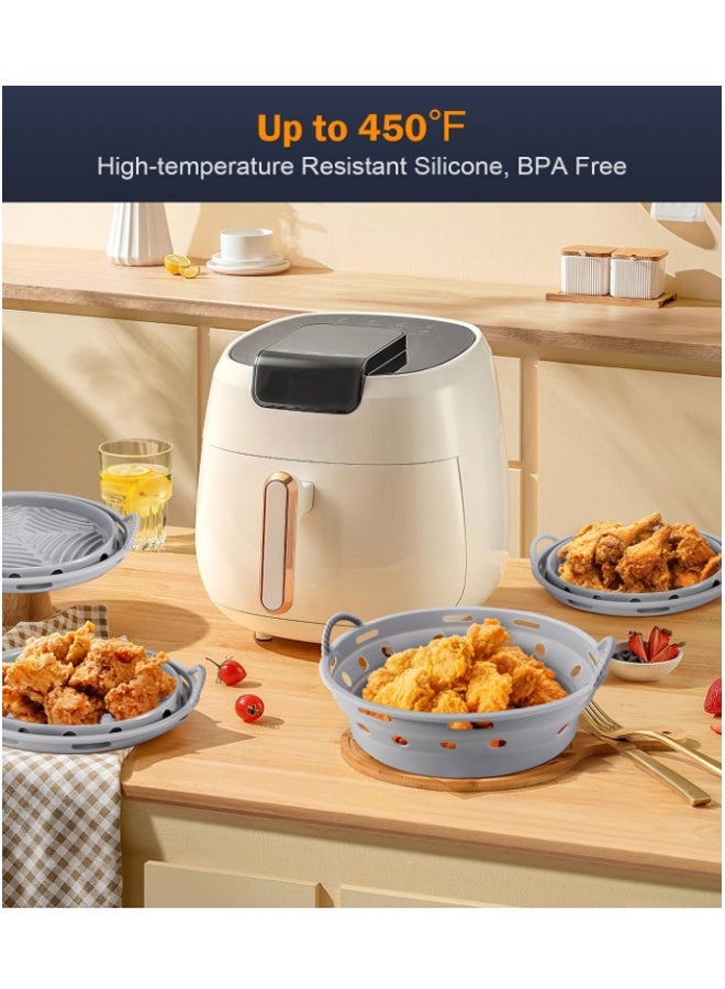 إيهوم أواني سيليكونية للفرن الهوائي، أواني سلة الفرن الهوائي، أواني صينية خبز سيليكونية بسعة 3 إلى 5 قيراط للفرن الهوائي، صينية خبز قابلة لإعادة الاستخدام، ملحقات الفرن (رمادي) - Image 2