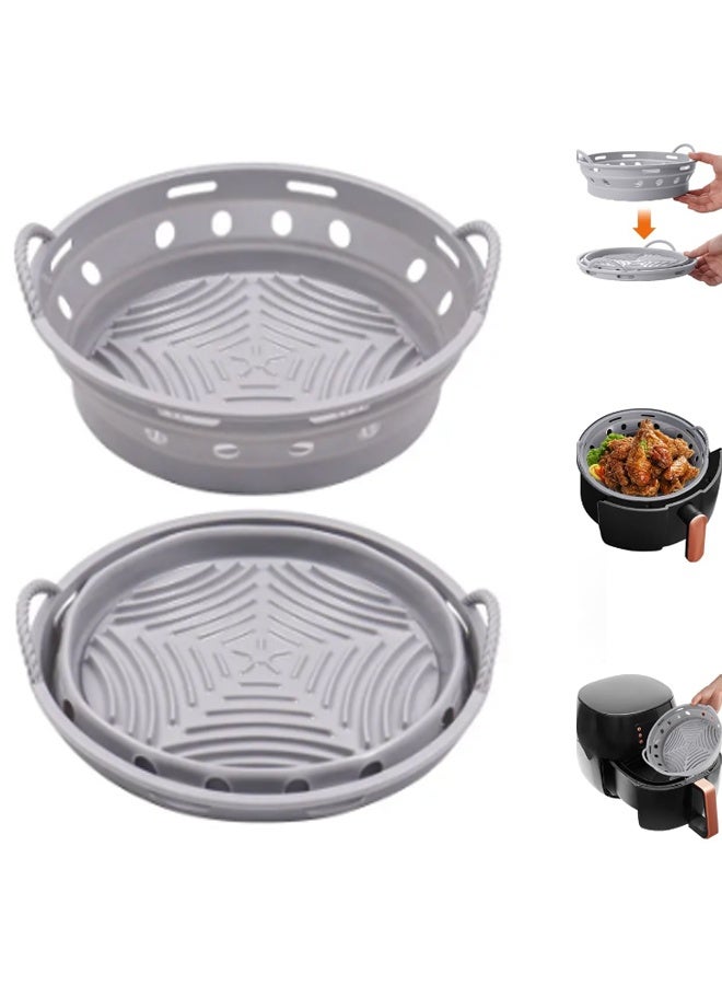 إيهوم أواني سيليكونية للفرن الهوائي، أواني سلة الفرن الهوائي، أواني صينية خبز سيليكونية بسعة 3 إلى 5 قيراط للفرن الهوائي، صينية خبز قابلة لإعادة الاستخدام، ملحقات الفرن (رمادي) - Image 1