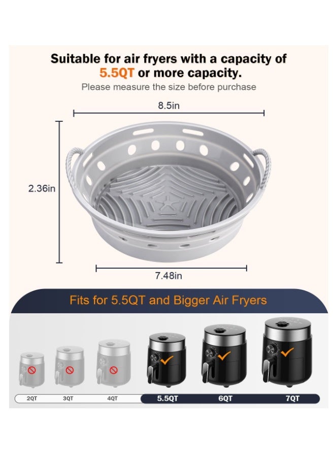 إيهوم أواني سيليكونية للفرن الهوائي، أواني سلة الفرن الهوائي، أواني صينية خبز سيليكونية بسعة 3 إلى 5 قيراط للفرن الهوائي، صينية خبز قابلة لإعادة الاستخدام، ملحقات الفرن (رمادي) - Image 4