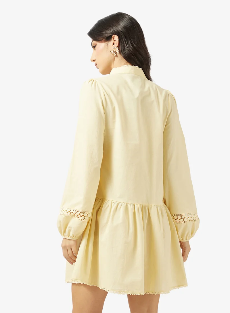 Ginger Button Up Drop Waist Dress with Openwork Detail