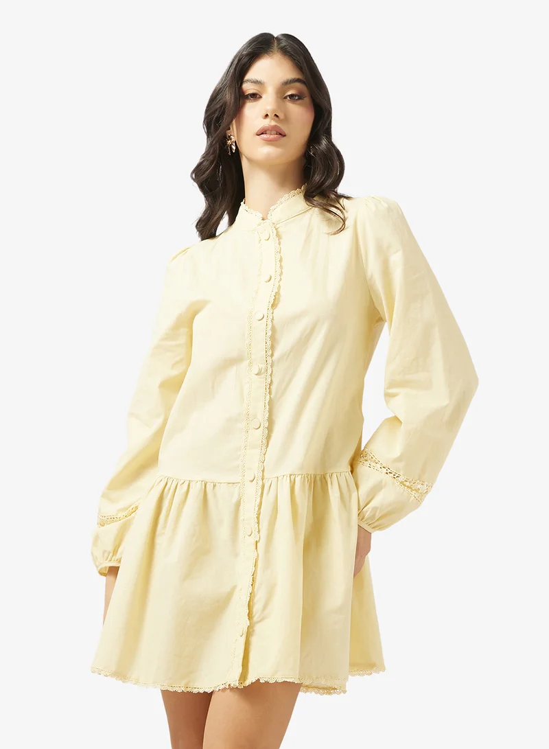 Ginger Button Up Drop Waist Dress with Openwork Detail