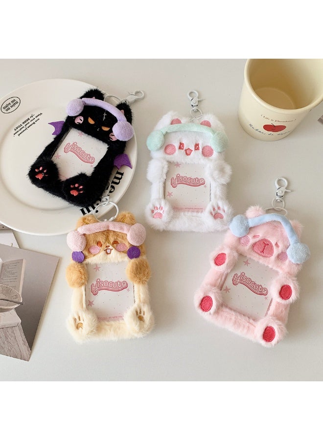 NIBEMINENT 1 - Piece Cartoon Animal Plush Kpop Photo Card Holder Pendant Key Chain ID Badge Holder ID Card Holder Photo Card Protector for School ID Office ID Access Card for Women Girls - Image 3