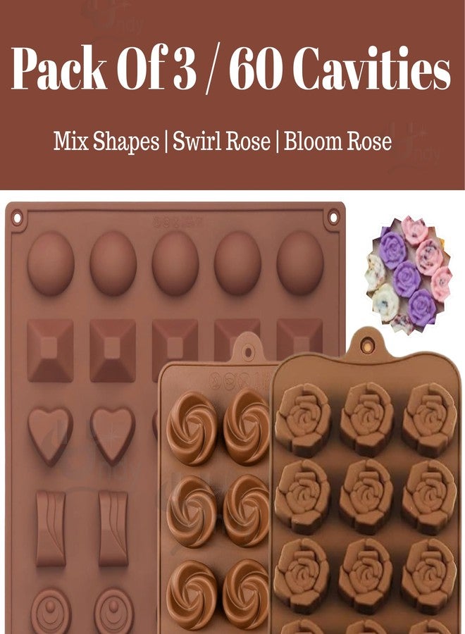 Undy Chocolate Mould Silicone Rose Heart Square Round Sphere Rectangle Pyramid Shape Chocolate Mould for Chocolate Making Multipurpose Jelly Ice Cubes Cake Decoration Tools, 3 PCS, Brown - Image 2