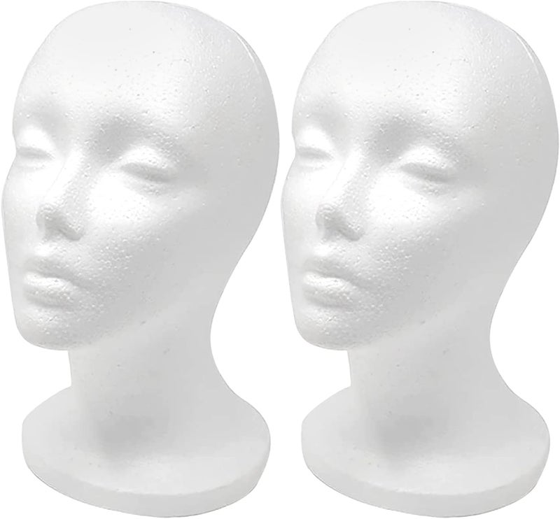 CHIVENIDO Styrofoam Wig Head  2PCS Female Foam Mannequin Head Stand and Holder for Style Model and Display Hair Hats and Hairpieces Mask for Home Salon and Travel